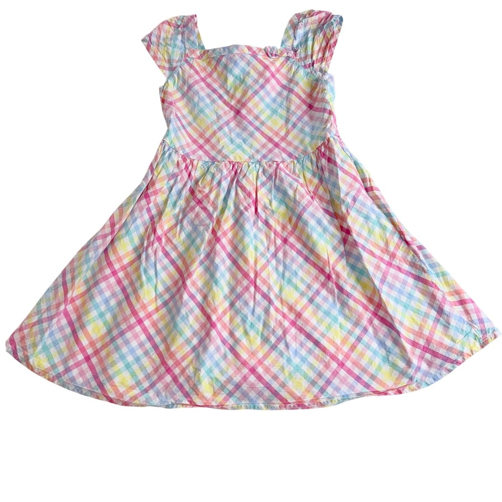 Gymboree A-Line Dress Girls Size 7 Rainbow Gingham Plaid Cotton Cap Sleeve